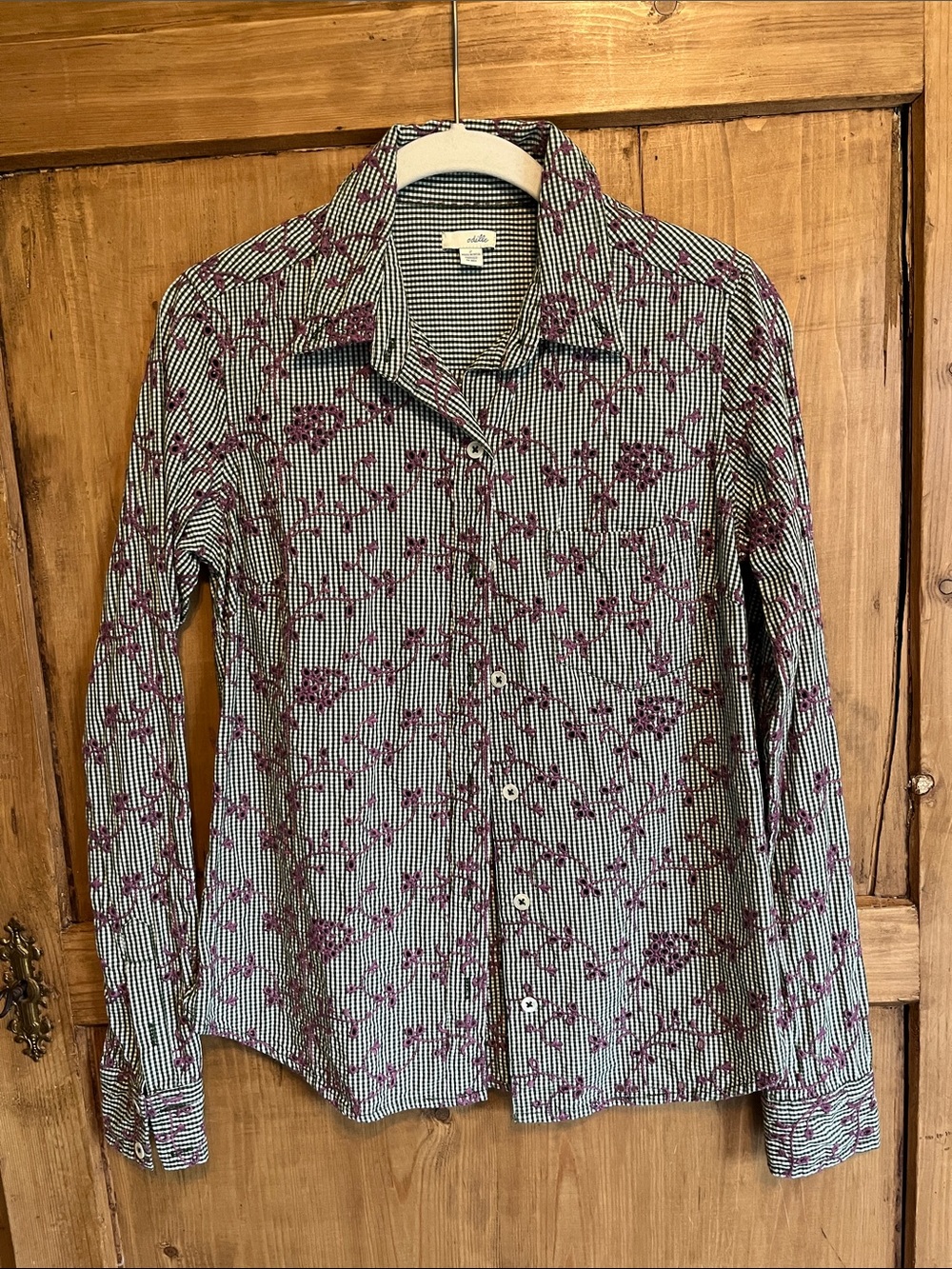 Odille Anthropologie Women's Striped Button-Down Shirt with Purple Floral